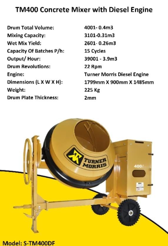 TM400 Concrete Mixer with Diesel Engine